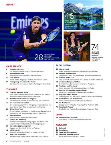 tennis magazin Inhaltsverzeichnis