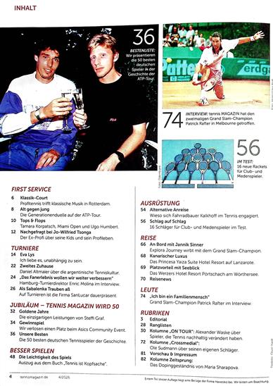 tennis magazin Inhaltsverzeichnis