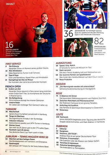 tennis magazin Inhaltsverzeichnis