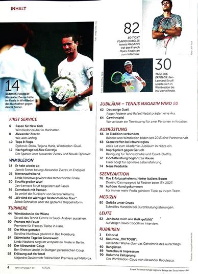 tennis magazin Inhaltsverzeichnis