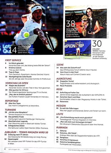 tennis magazin Inhaltsverzeichnis