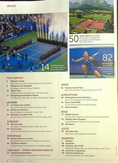 tennis magazin Inhaltsverzeichnis