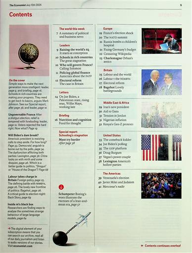 The Economist Inhaltsverzeichnis