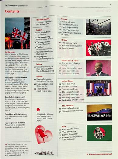 The Economist Inhaltsverzeichnis
