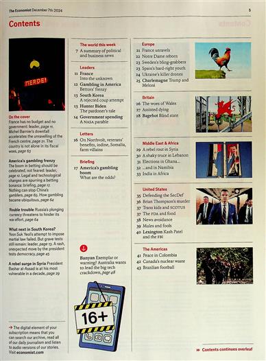 The Economist Inhaltsverzeichnis