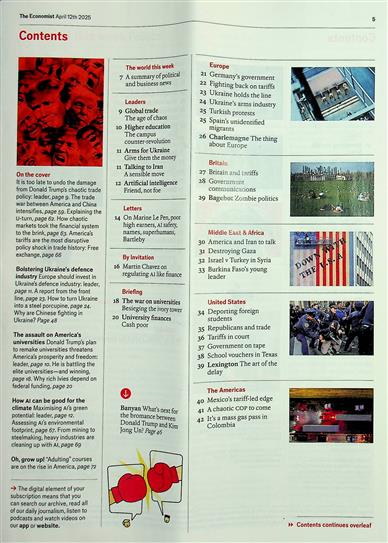 The Economist Inhaltsverzeichnis
