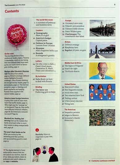 The Economist Inhaltsverzeichnis