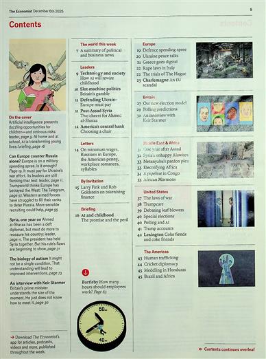 The Economist Inhaltsverzeichnis