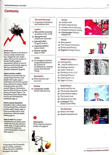 The Economist Inhaltsverzeichnis