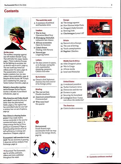 The Economist Inhaltsverzeichnis