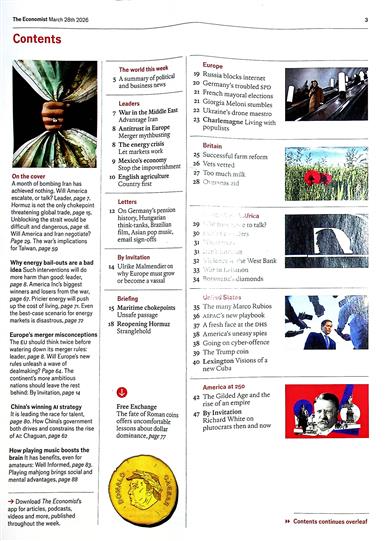 The Economist Inhaltsverzeichnis