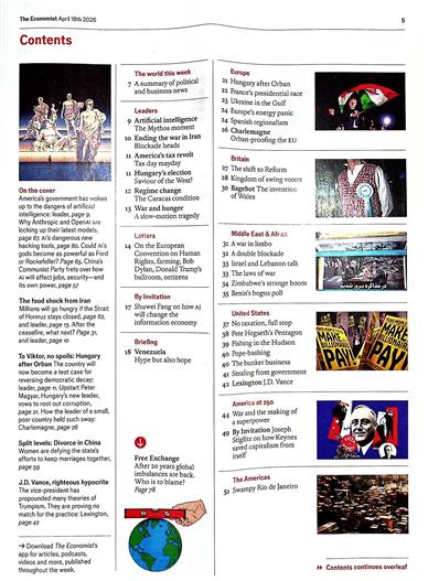The Economist Inhaltsverzeichnis