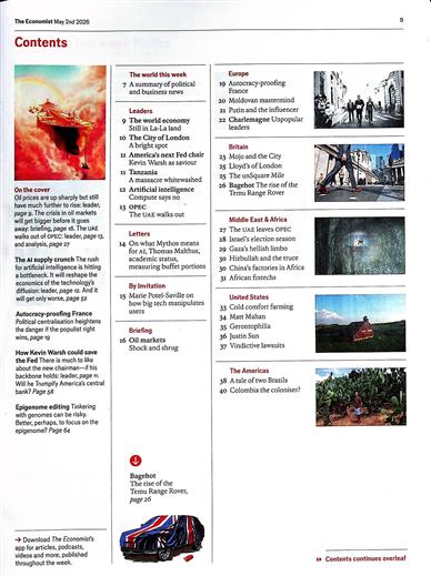 The Economist Inhaltsverzeichnis