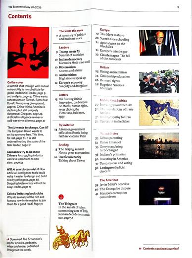 The Economist Inhaltsverzeichnis
