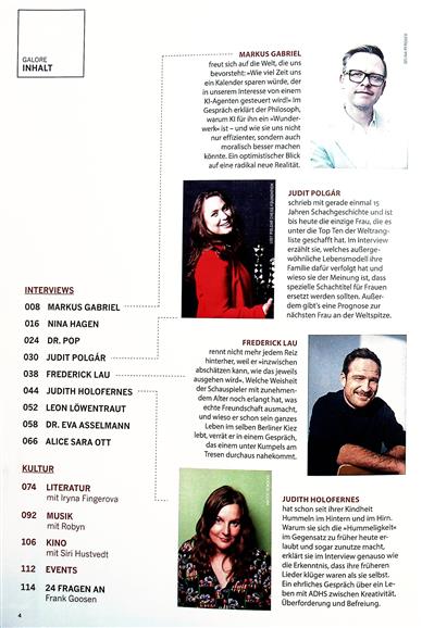 GALORE Inhaltsverzeichnis