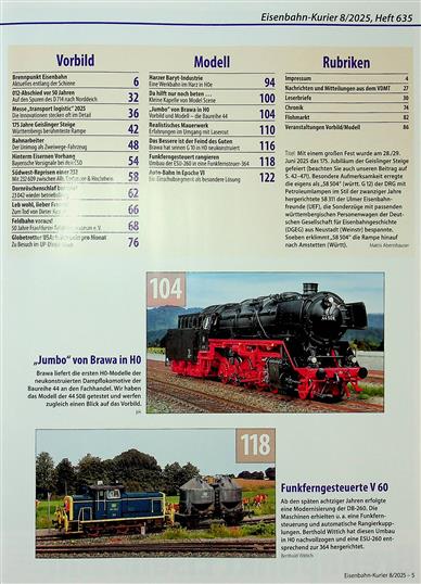 Eisenbahn Kurier Inhaltsverzeichnis