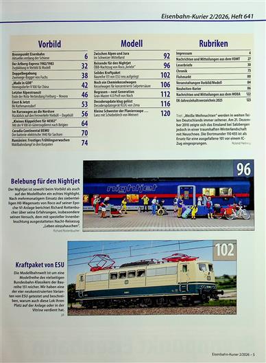 Eisenbahn Kurier Inhaltsverzeichnis