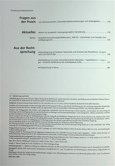 Behinderung und Recht BR Inhaltsverzeichnis