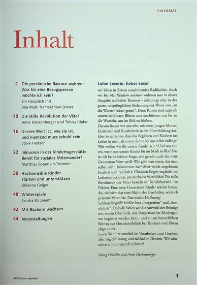 Mit Kindern wachsen Inhaltsverzeichnis