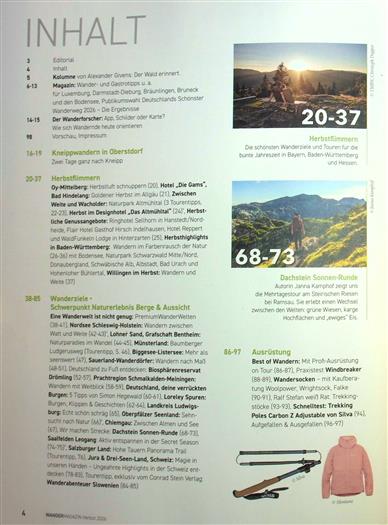 Wandermagazin Schweiz Inhaltsverzeichnis