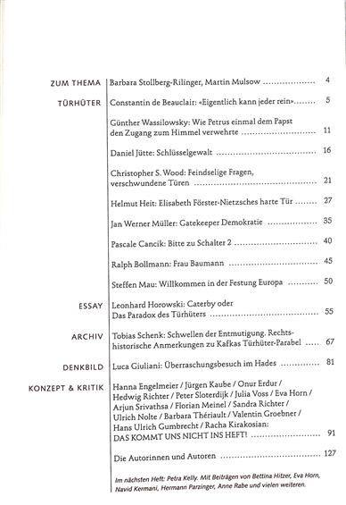 Zeitschrift für Ideengeschichte Inhaltsverzeichnis