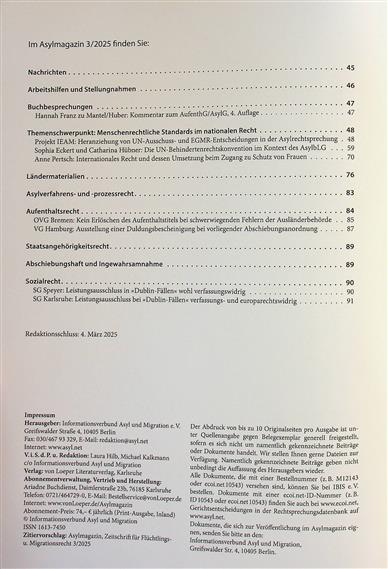 Asylmagazin Inhaltsverzeichnis
