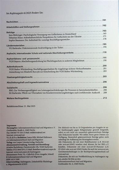 Asylmagazin Inhaltsverzeichnis