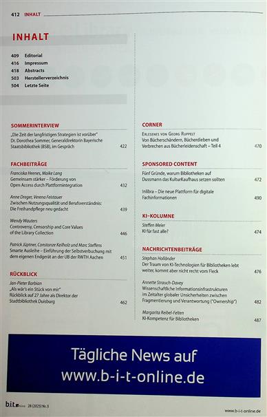 b.i.t. online Inhaltsverzeichnis
