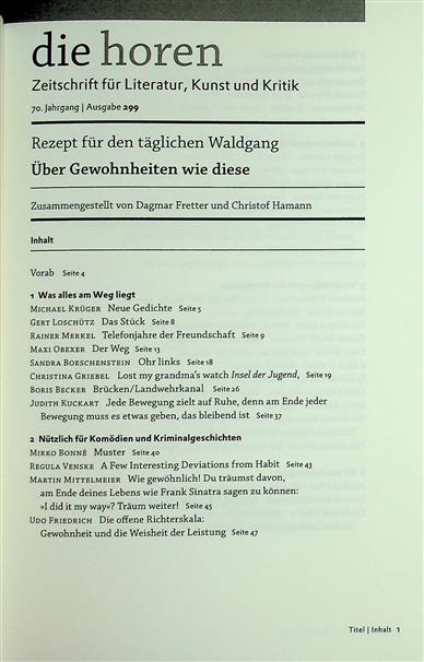 Die Horen Inhaltsverzeichnis