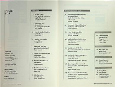 Blätter für deutsche und internationale Politik Inhaltsverzeichnis
