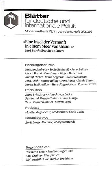 Blätter für deutsche und internationale Politik Inhaltsverzeichnis