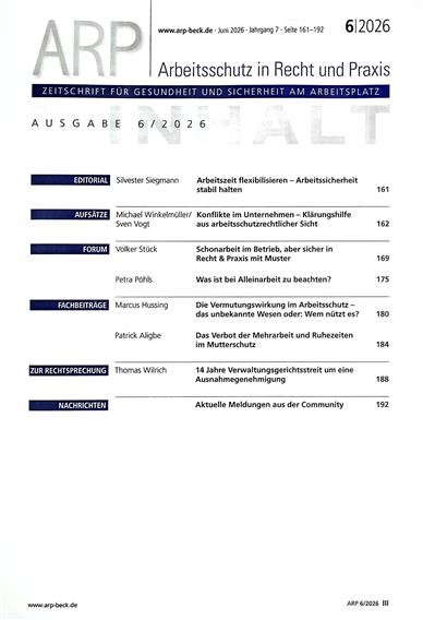 Arbeitsschutz in Recht und Praxis - ARP Inhaltsverzeichnis